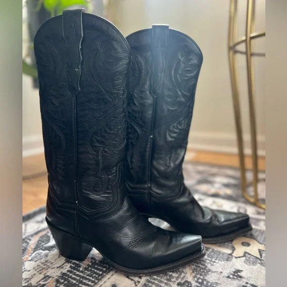 Dan Post Black Maria Leather Boots with Heel Size 7 - Picture 2 of 14